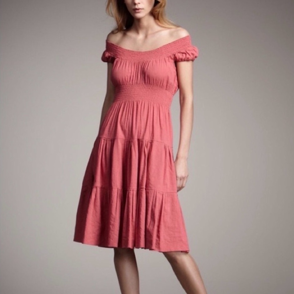 Theory Pink Linen Haldena Crunch Dress in Coral Pink Size 6💕